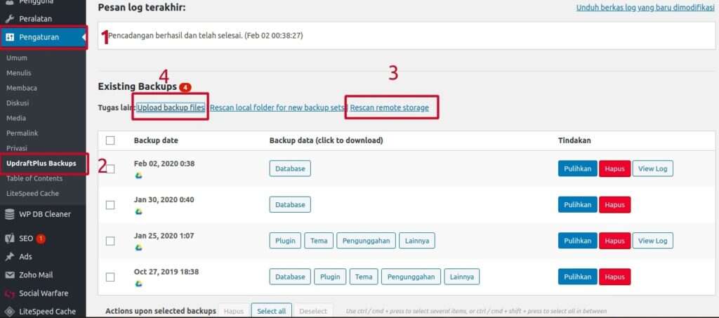 Restore WordPress Menggunakan Plugin UpdraftPlus